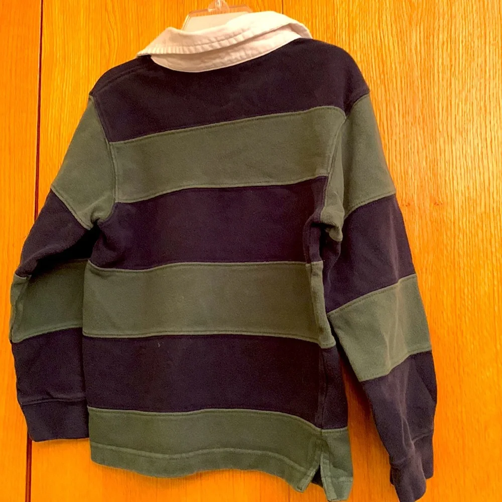 Gymboree Sz 5 heavy cotton long sleeve striped rugby shirt navy green striped
